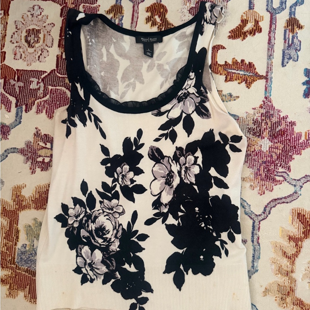 White House Black Market Black Floral Tank Top